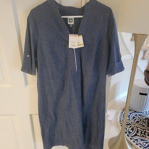NEVER WORN Blue Denim knee-length dress.